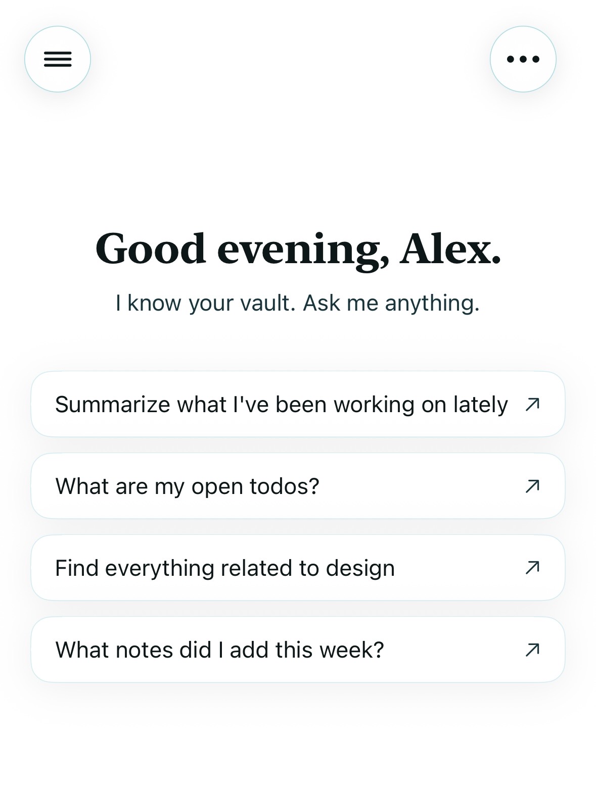 Yvo Assistant greeting with suggested prompts like summarizing recent work and finding open todos